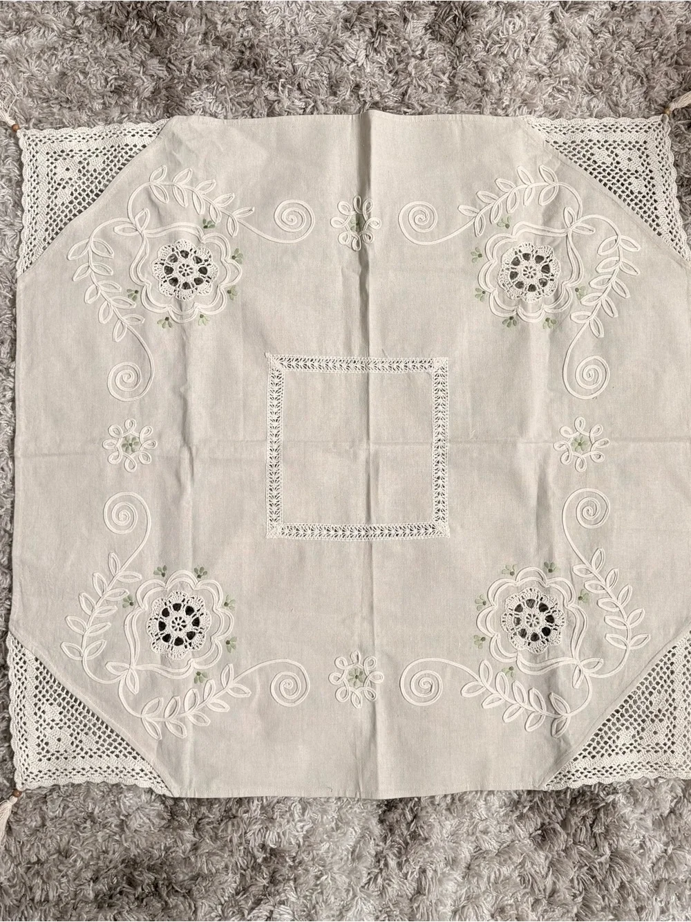 Embroidered Detail Linen Tablecloth 34”x34”